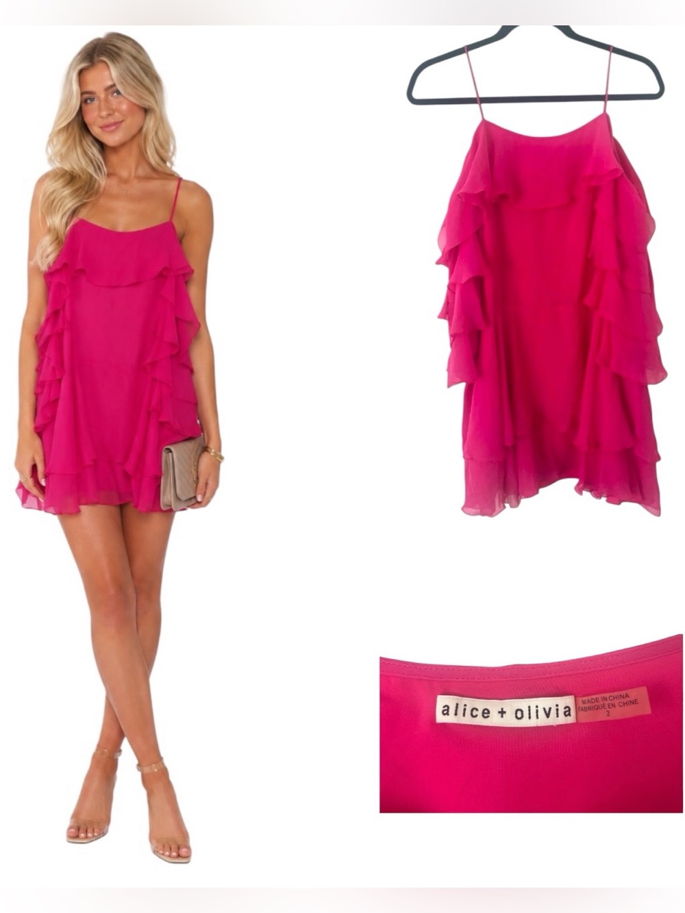 Alice + Olivia Ruffle Pink Tier Mini Dress - Size 2